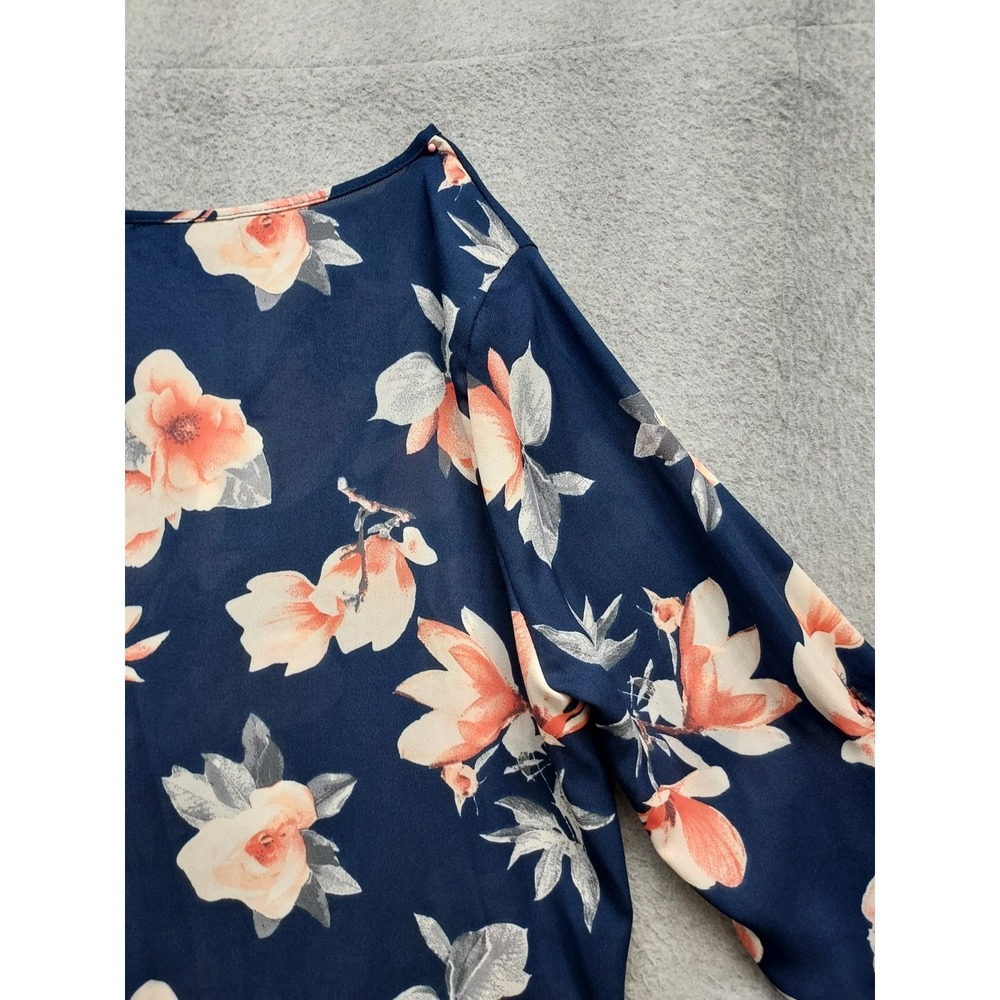 Justify Women Tunic Top M Navy Blue Floral V Neck Long Sleeve Summer Bohemian - Picture 14 of 16
